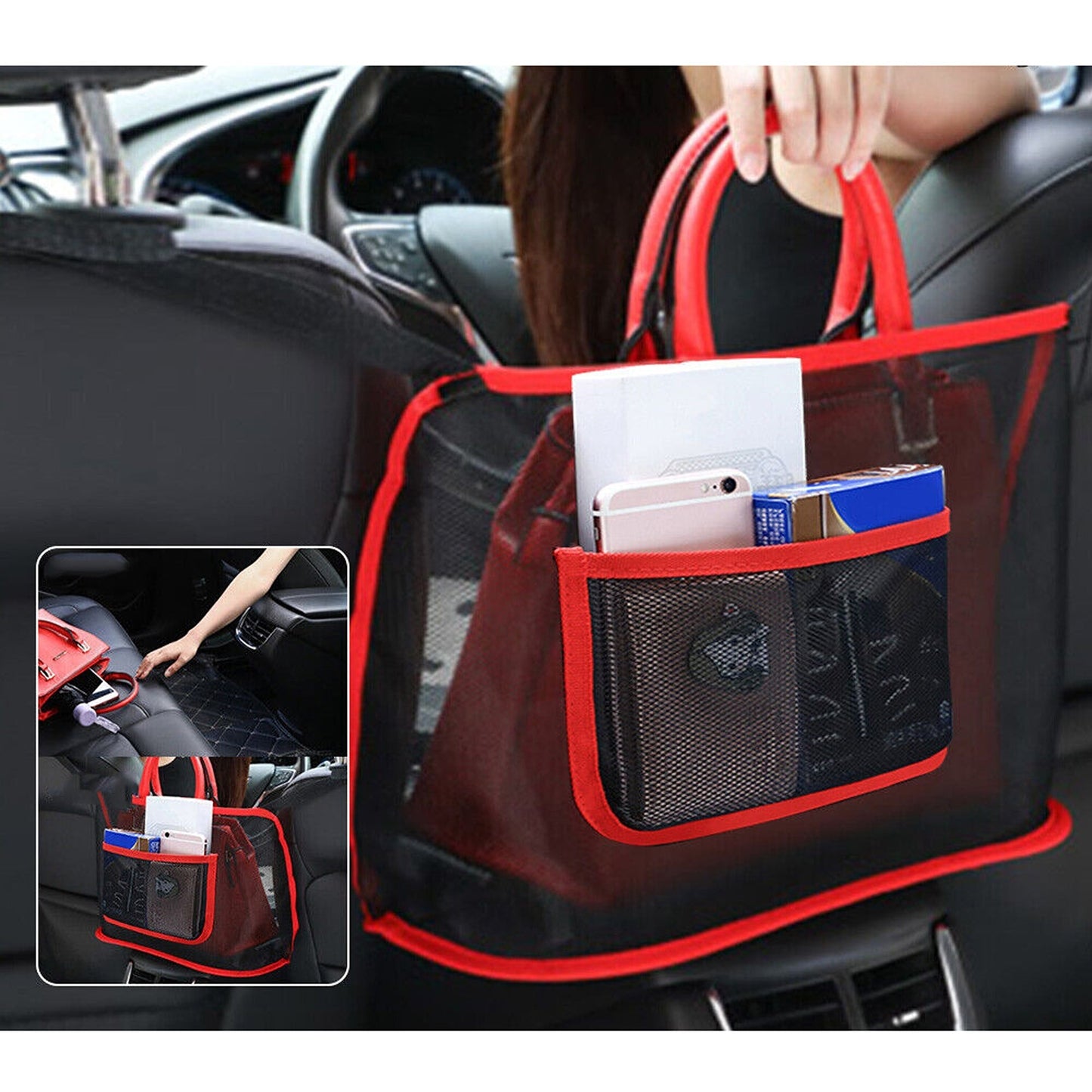 Advanced Car Storage Net for Handbags and Purses Between Seats