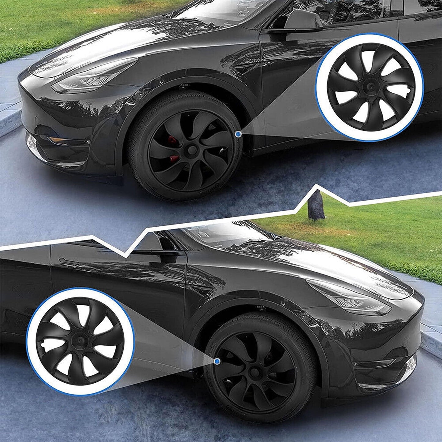Matte Black Hub Caps for 2021-2023 Tesla Model Y 19inch 4pcs