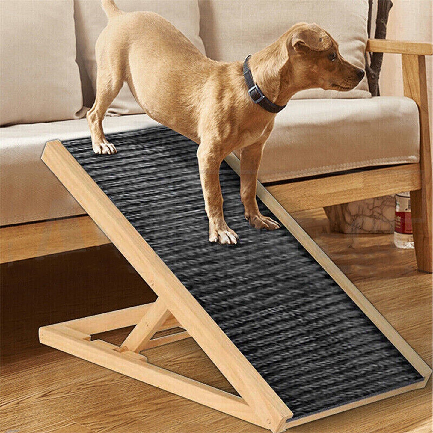 Adjustable Wooden Foldable Pet Ramp for Dogs Access to Bed Sofa Car