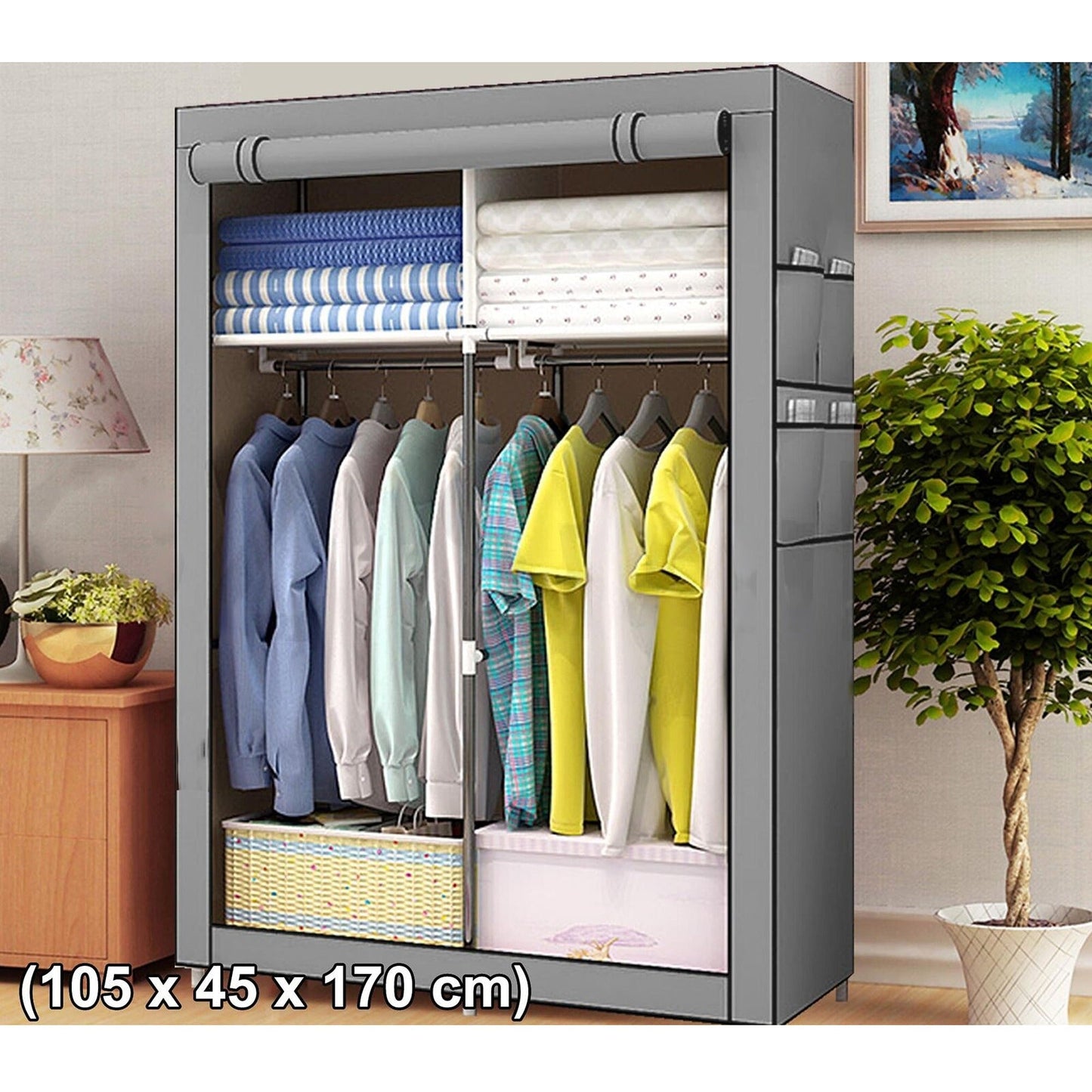 Portable Polyester Wardrobe Closet with Storage Shelves