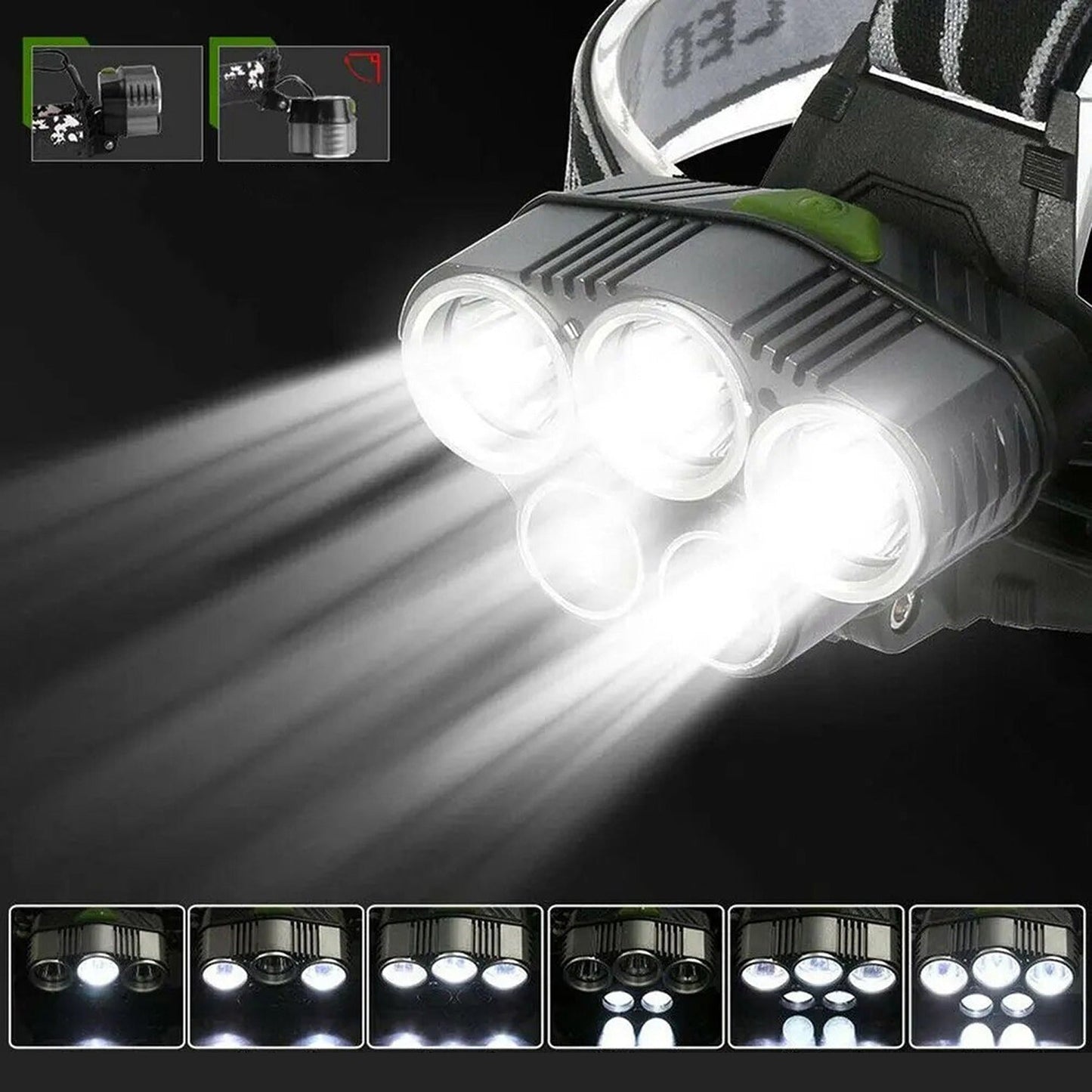 Ultra Bright Headlight Torch 5 Modes Rechargeable Flashlight 90000LM