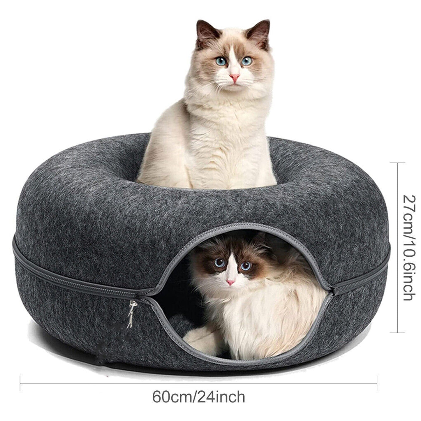 Cat Tunnel Donut Bed Felt Pet House with Interactive Play Toy