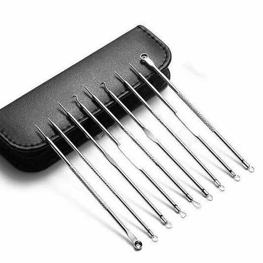 9pcs Comedone Extractor Tool Kit Blackhead Pimple Spot Remover
