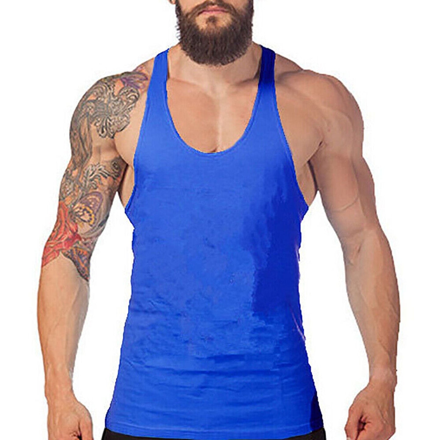 Men’s Cotton Y-Back Bodybuilding Tank Top Royal Blue