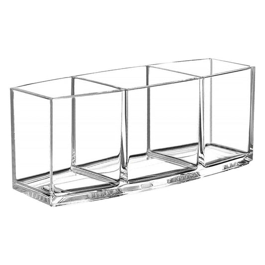 Acrylic Makeup Brush Holder with 3 Compartments for Cosmetic Storage