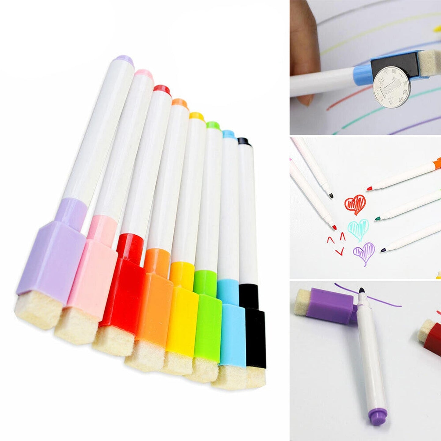 8pcs Dry Erase Whiteboard Markers with Magnetic Cap and Eraser