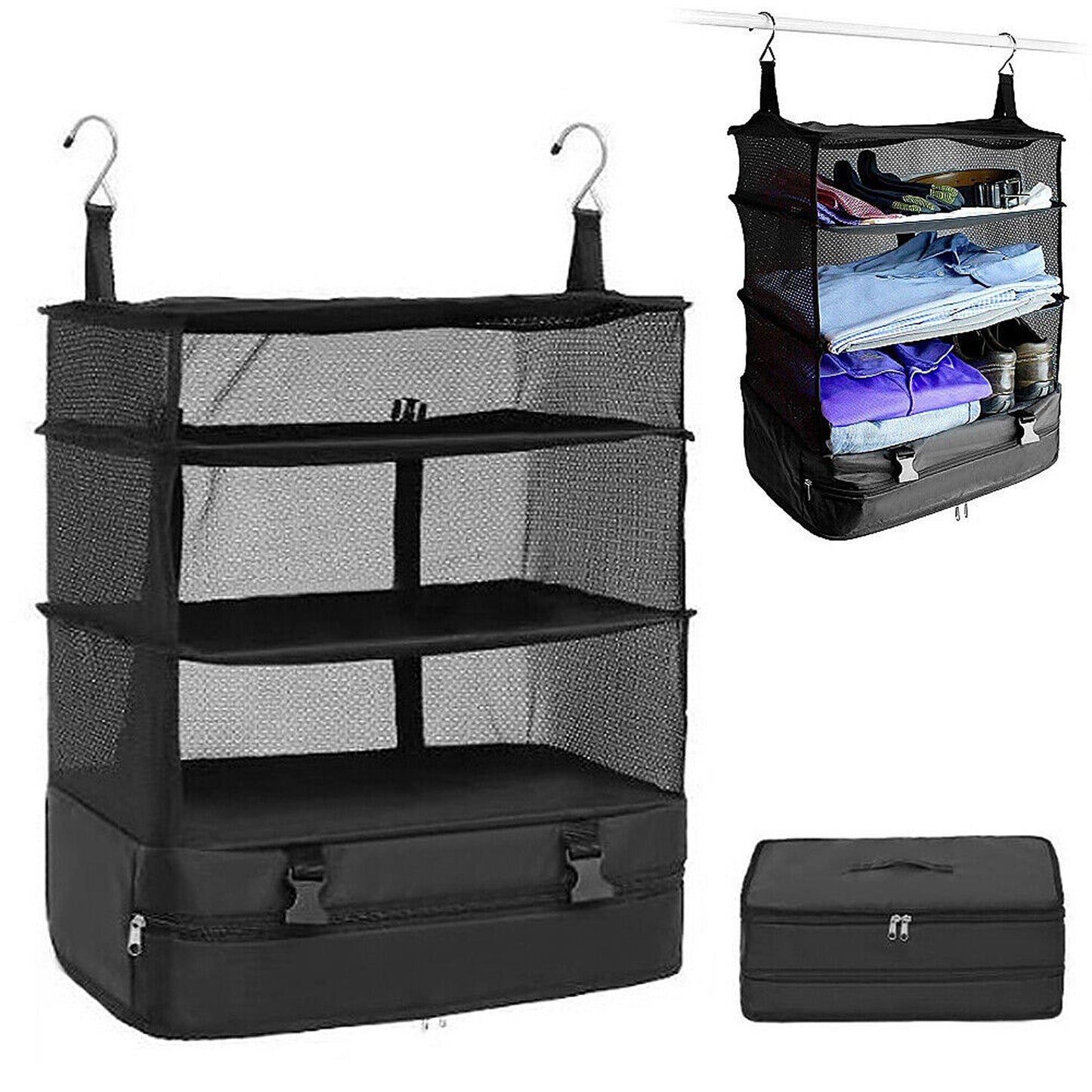 4-Layer Mesh Hanging Storage Bag for Camping and Travel Foldable
