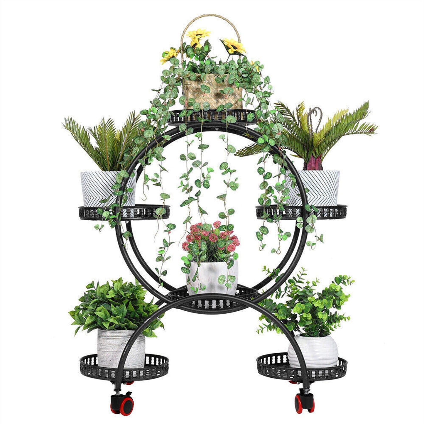 Plant Stand with 6 Pot Holders on Wheels for Easy Moving Indoors 4 Layer