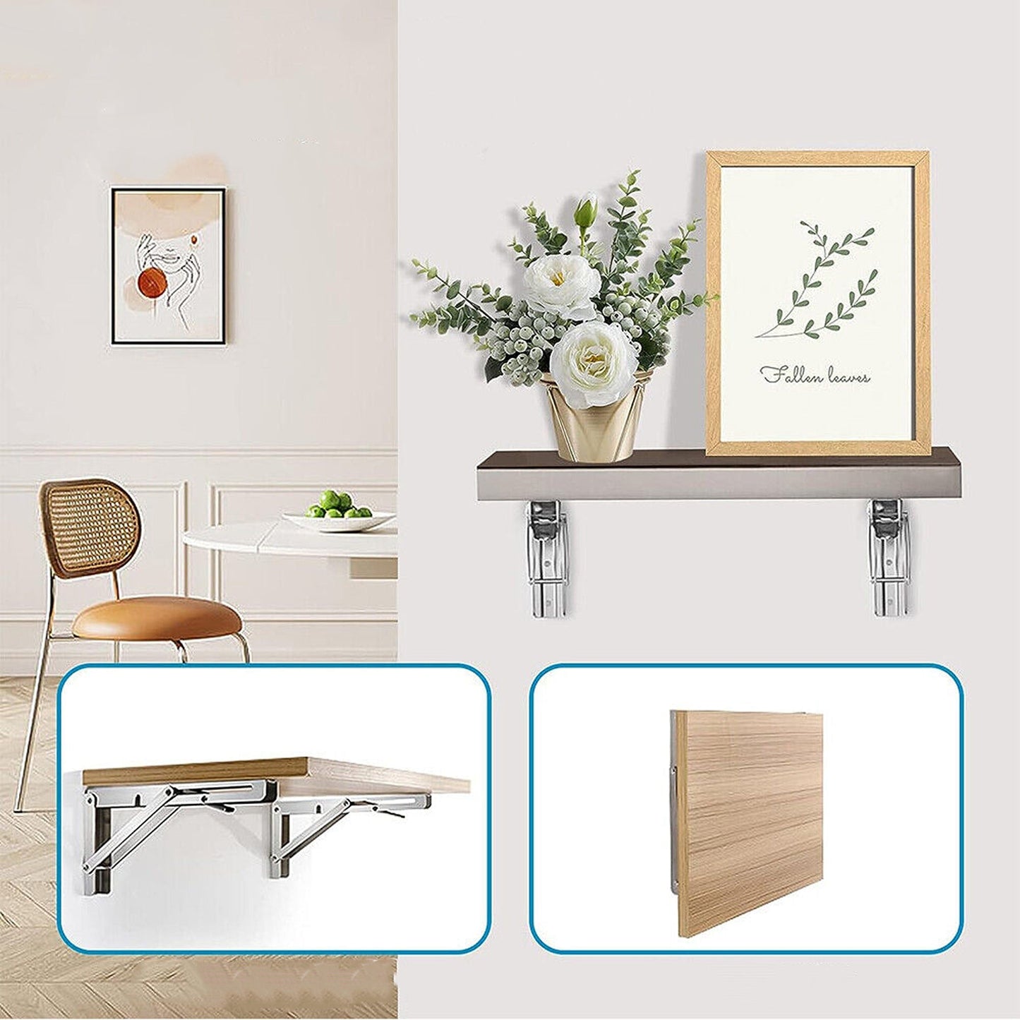 Heavy Duty Folding Shelf Bracket Stainless Steel Load 150kg - 2 Pack