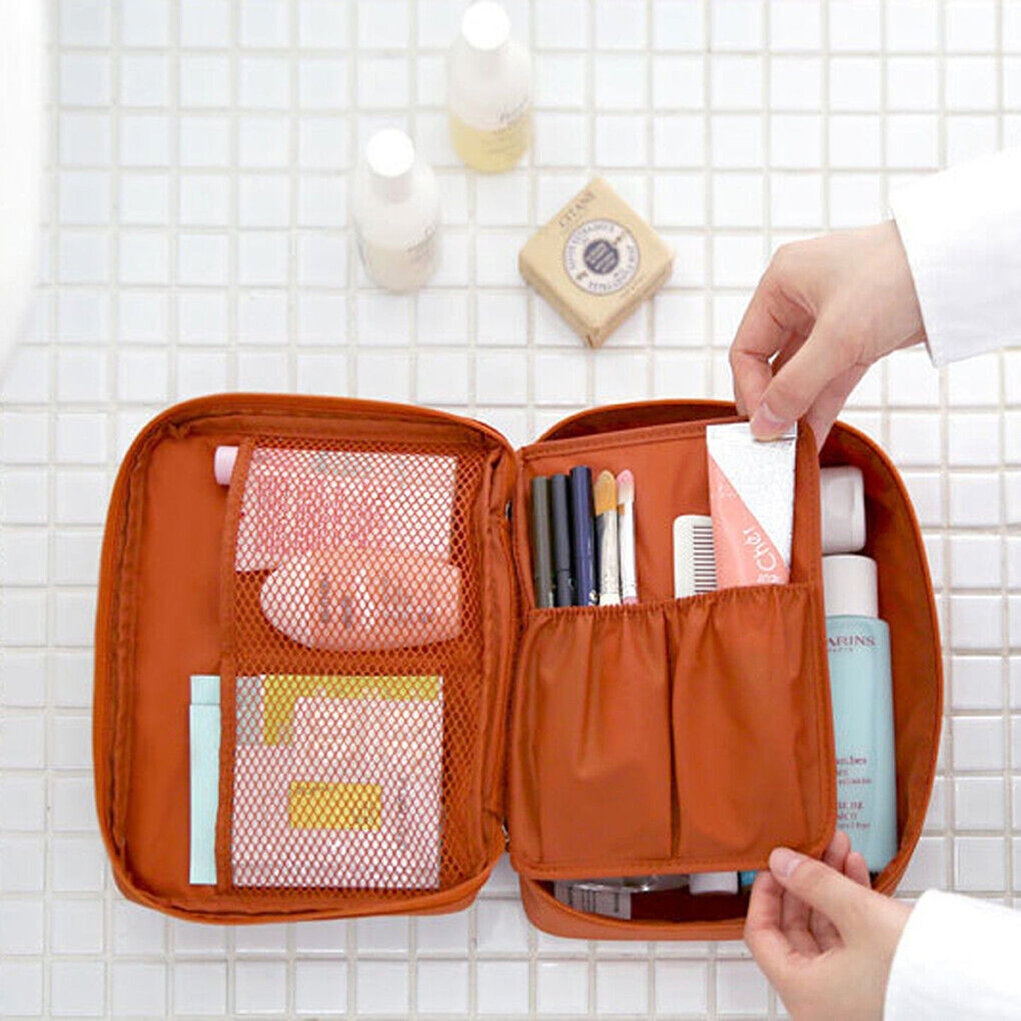 Travel Makeup Organizer Bag for Toiletries and Cosmetics
