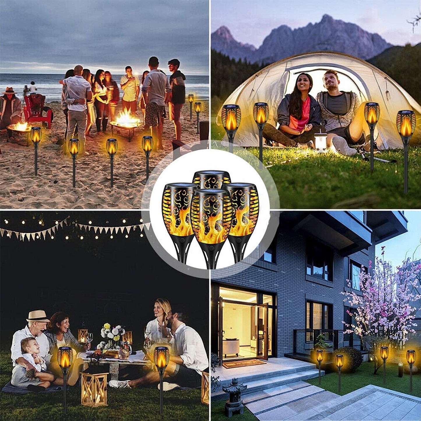 4pcs Solar Powered Flame Torch Lights Waterproof Garden Dancing Lanterns