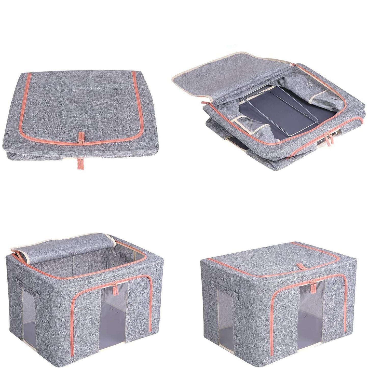 Foldable Storage Box with Crushed Steel Frame Clothes Quilt Toys Organizer