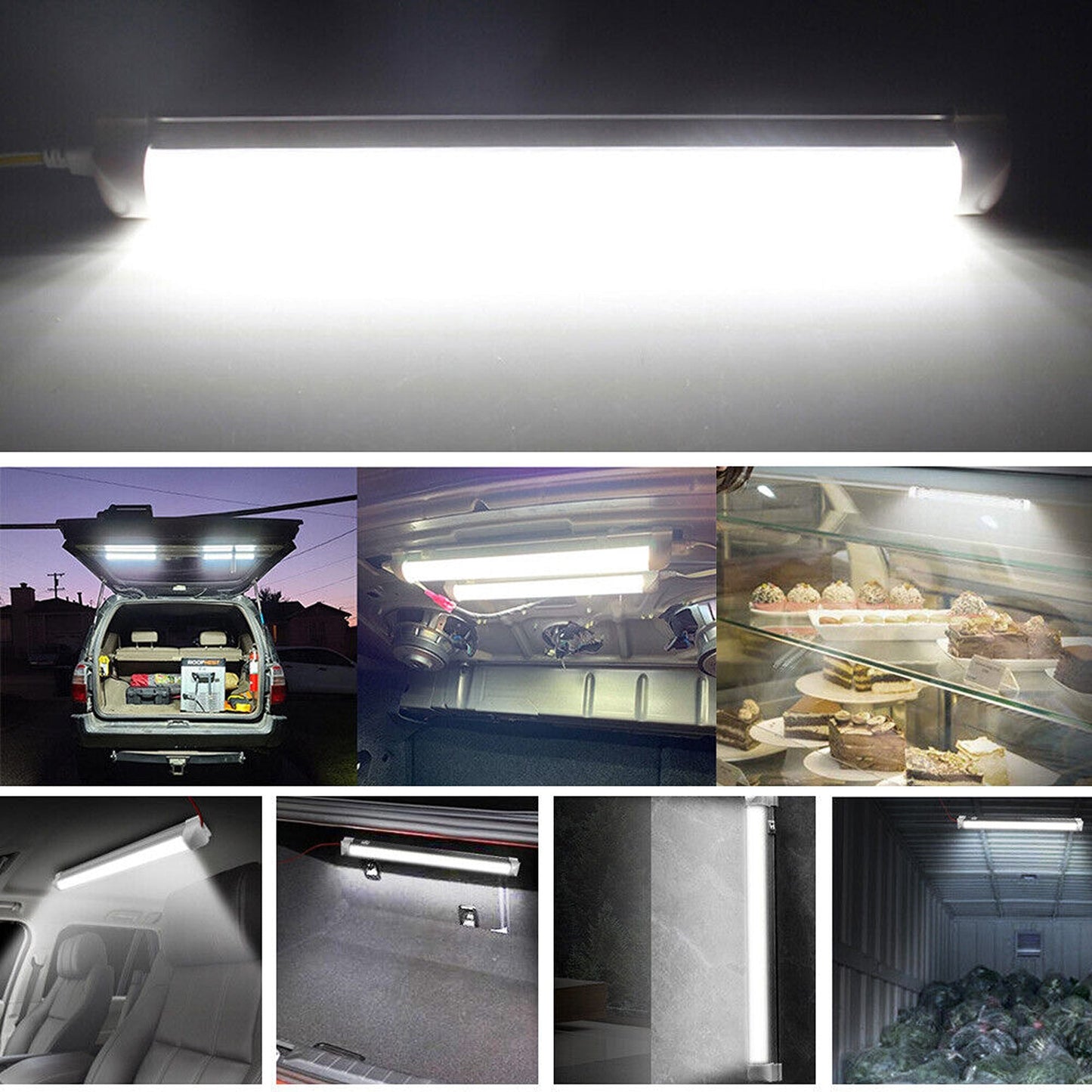 4pcs 12V LED Strip Lights for Car Interior Caravan Boat White Lamp