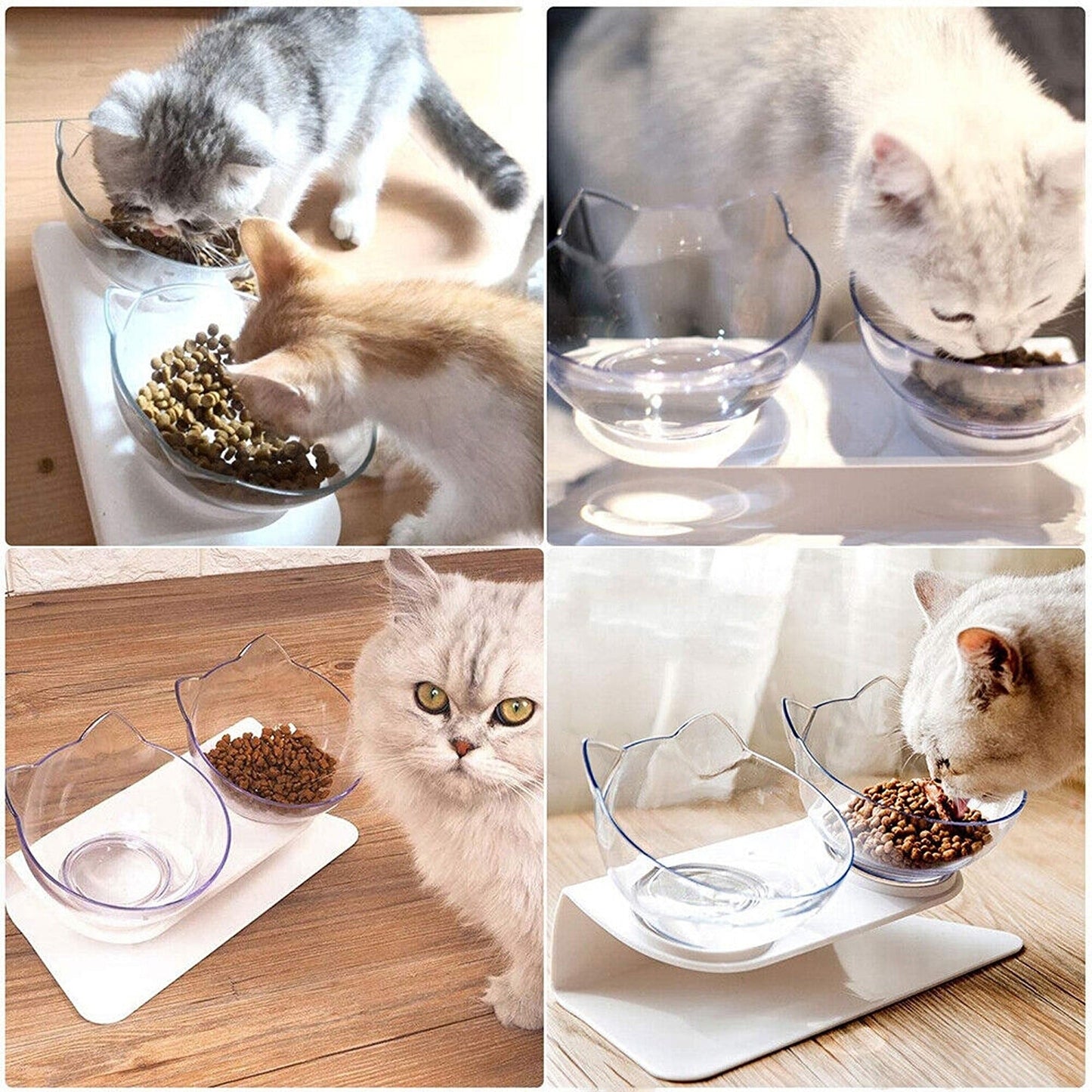 Elevated Double Cat Bowls Raised Pet Food Water Stand