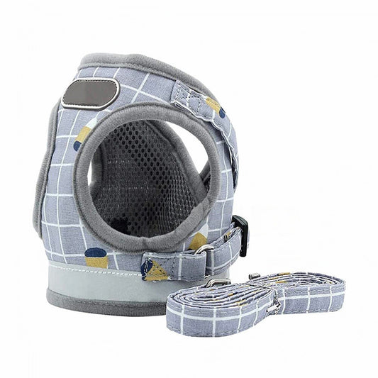 Grey Mesh Harness for Pets Adjustable Dog Cat Walking Vest