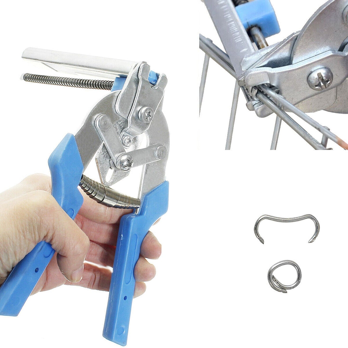 Fencing Hog Ring Plier Stapler Gun with 1200 Clips for Nailer Wire