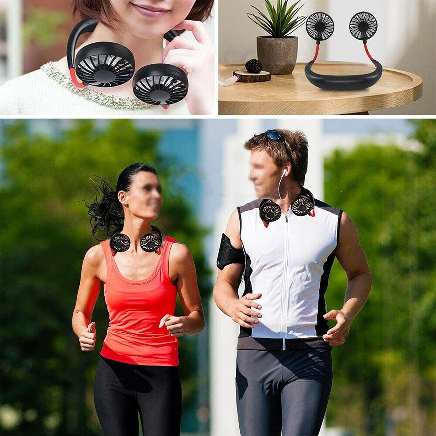 Dual Cooling Neckband Fan Portable USB Rechargeable Neck Hanging Sport