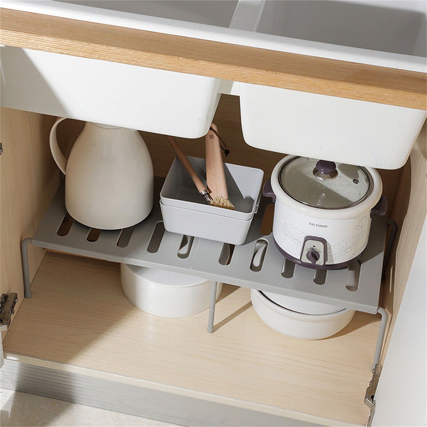Adjustable Kitchen Cupboard Storage Organizer Pantry Shelf Holder