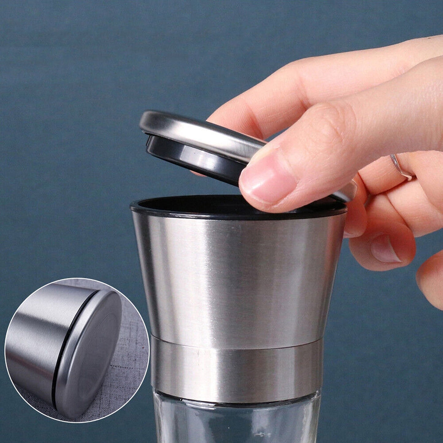2pcs Adjustable Salt and Pepper Grinder Set Stainless Steel Glass Mill