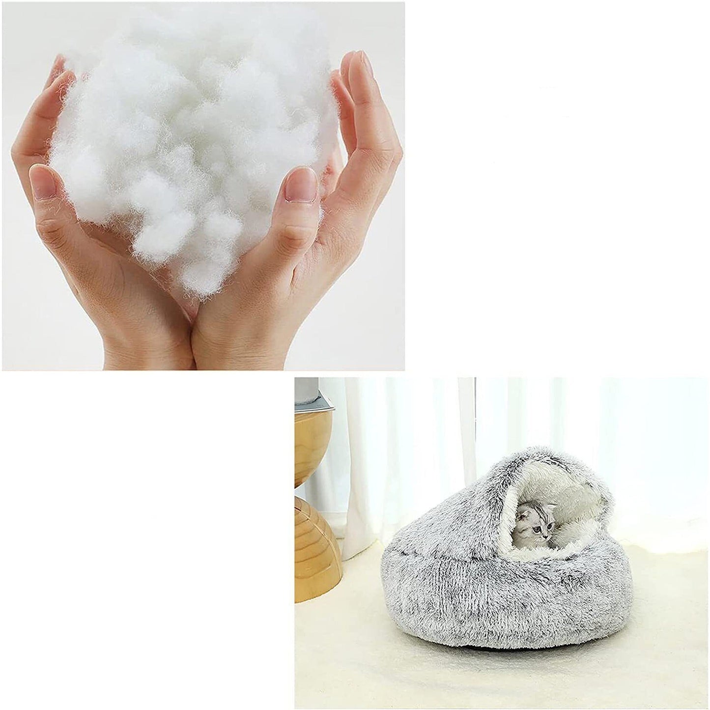 Cuddle Soft Warm Plush Pet Cat Bed Calming Igloo Tent House Grey