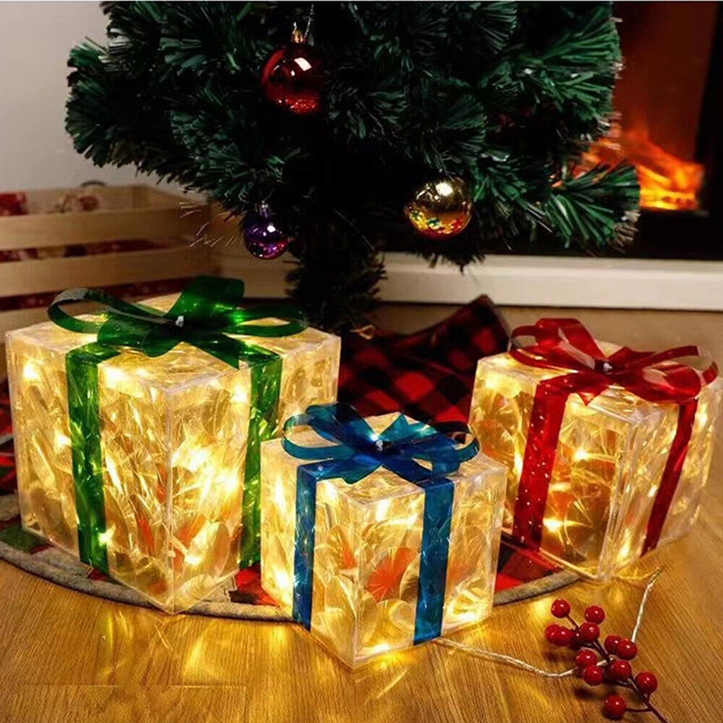 Christmas Decoration Gift Boxes with LED Light-Up Home Decor