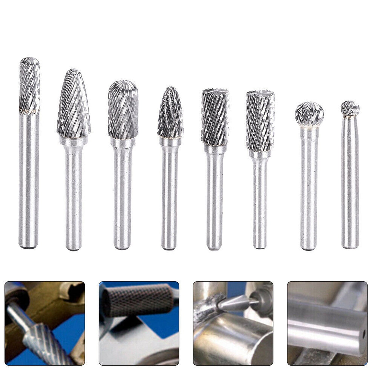 Carbide Tungsten Die Grinder Burr Set 8-Piece Rotary Tools for Metal Shaping