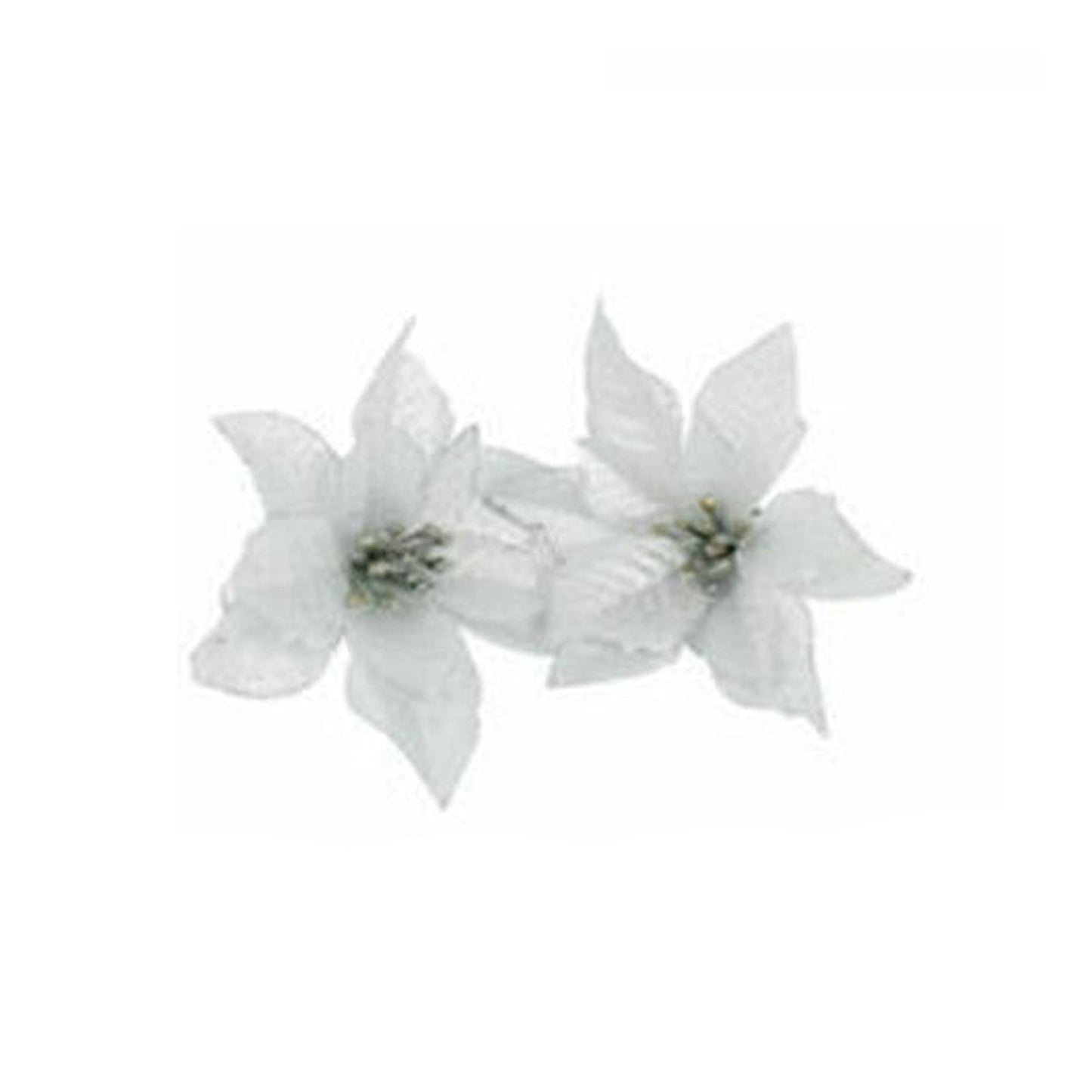 Silver Glitter Poinsettia Decorations for Christmas Tree and Wreath