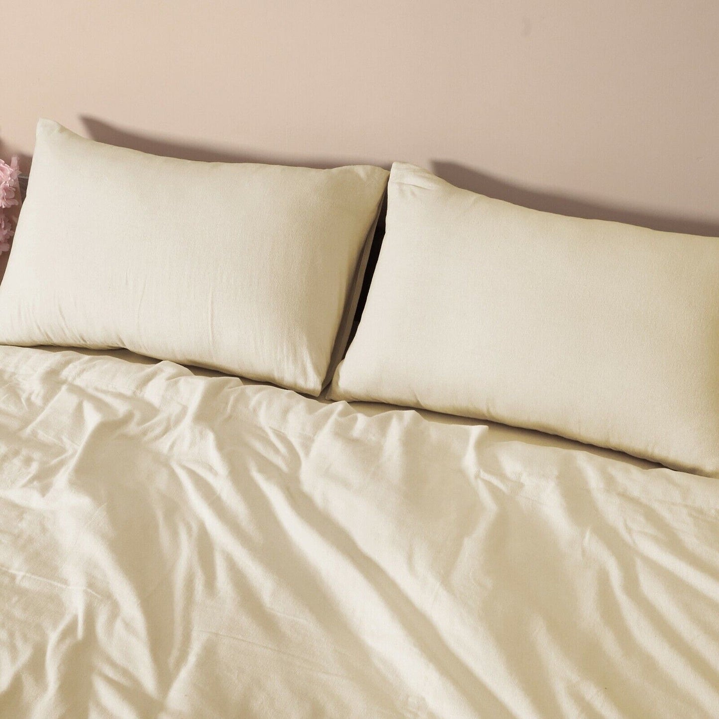Cream Cotton Flannelette Sheets Set with Standard Pillow Case Single Double Queen King