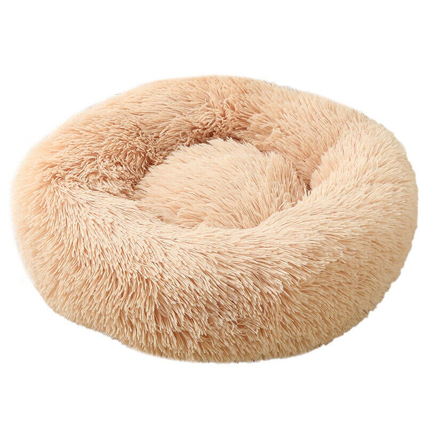 Peach Plush Round Nest Pet Dog Cat Calming Bed Comfy Sleeping Kennel Cave