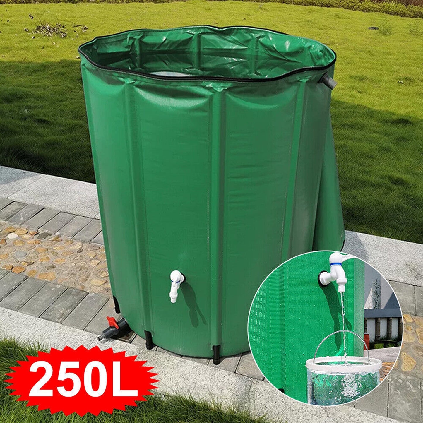 Collapsible Water Storage Tank with Mesh Filter for Rainwater Collection 250L