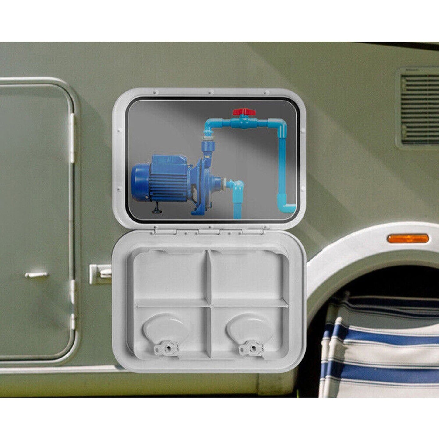 Service Access Hatch with Lockable Door for Caravans and RVs Storage Solution