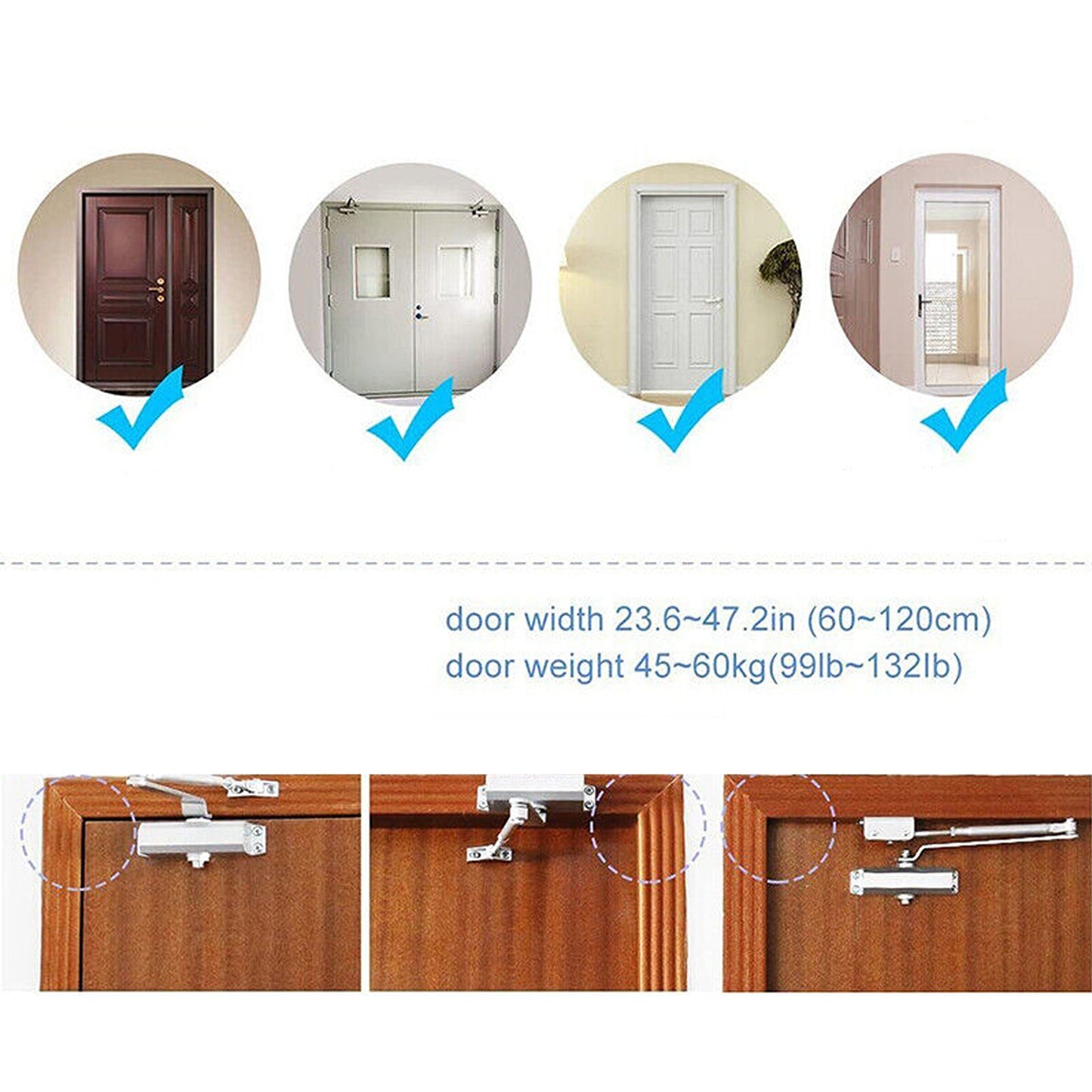 Hydraulic Light Door Automatic Closer Adjustable for 25-80KG Doors
