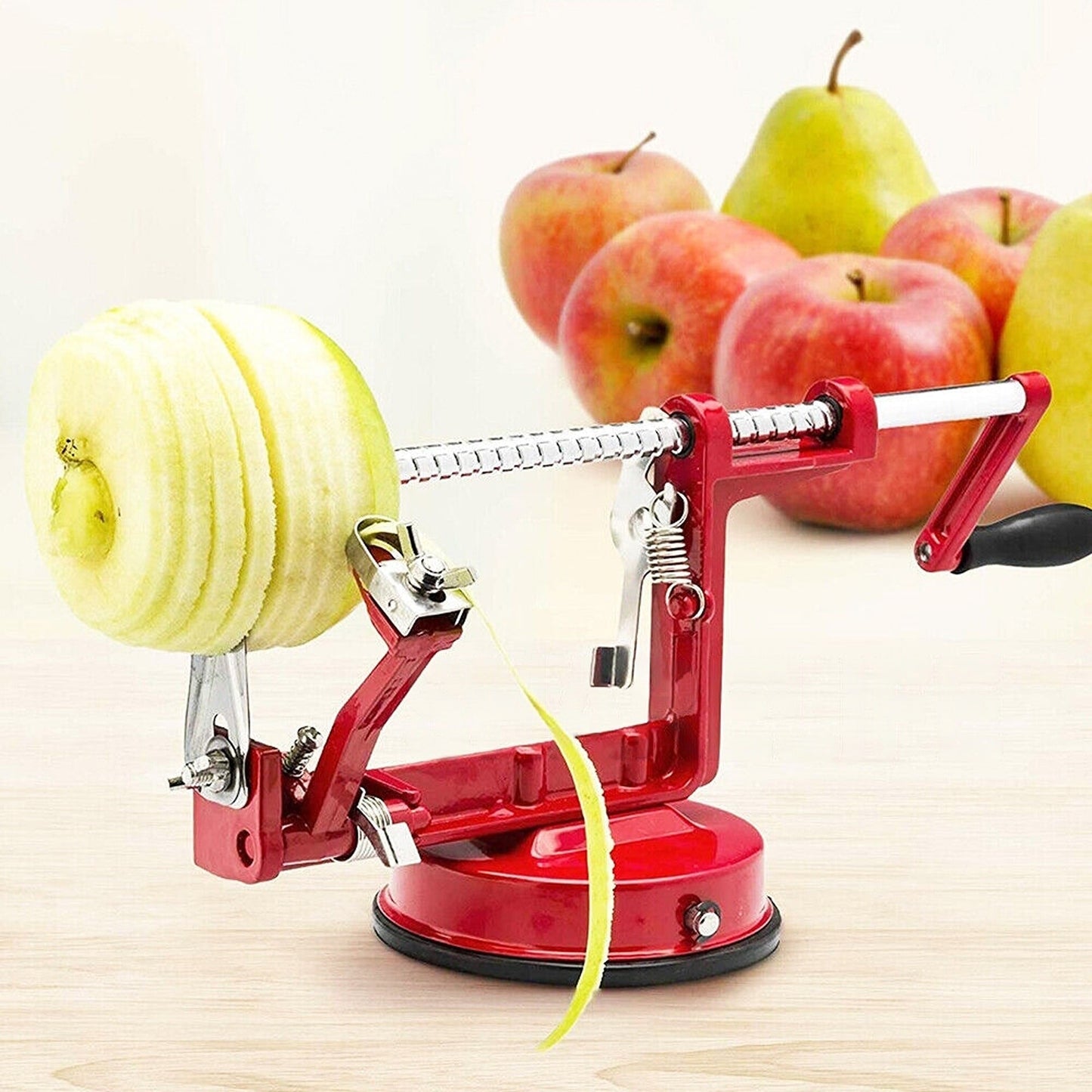 Efficient Apple Slicer and Corer Red Kitchen Peeler 3-in-1