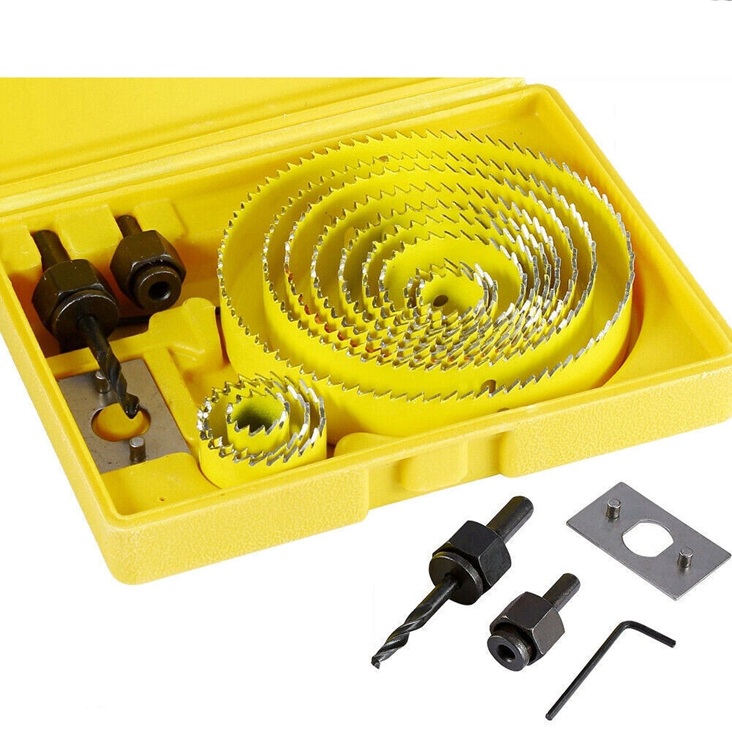 Wood Cutter Holesaw Kit 17pcs with Multiple Sizes 19-127mm 3 Colours