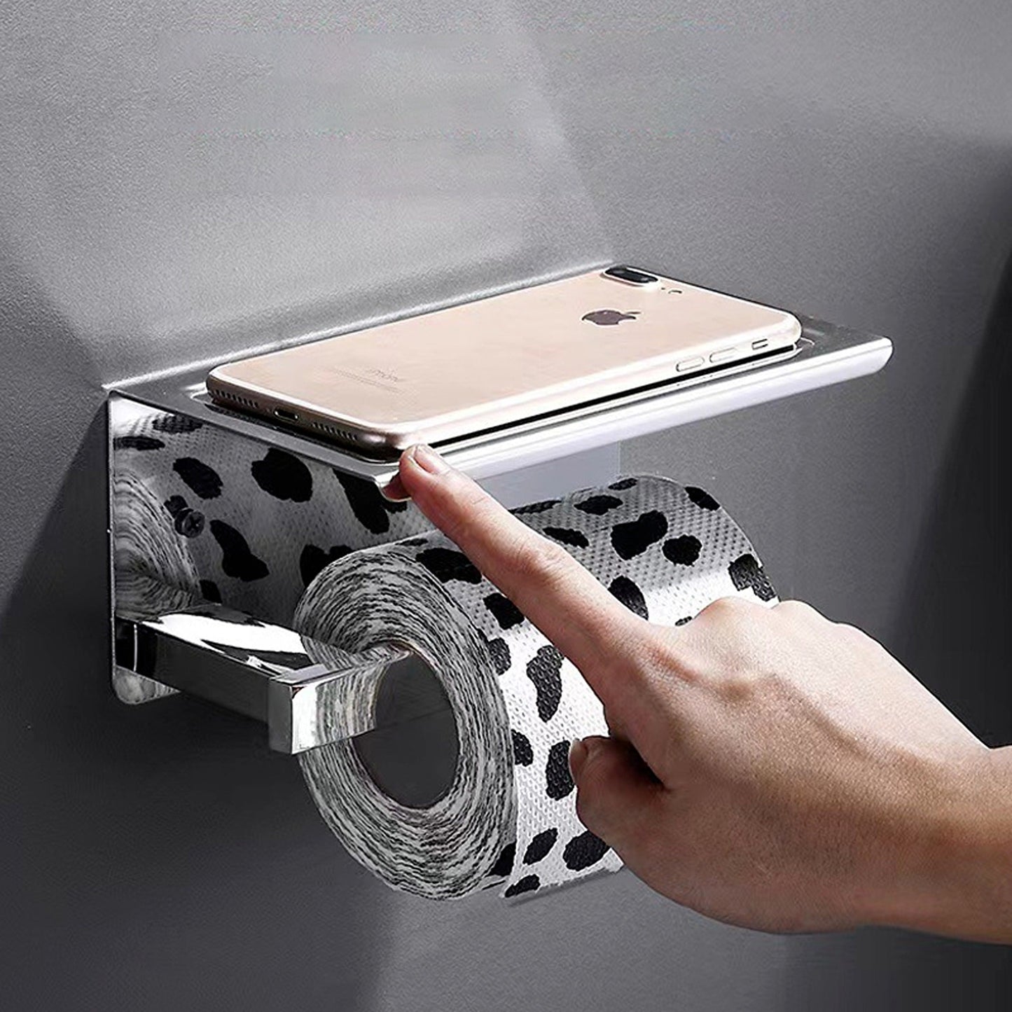Brass Toilet Paper Roll Holder with Phone Shelf Wall Mounted Tissue Rack