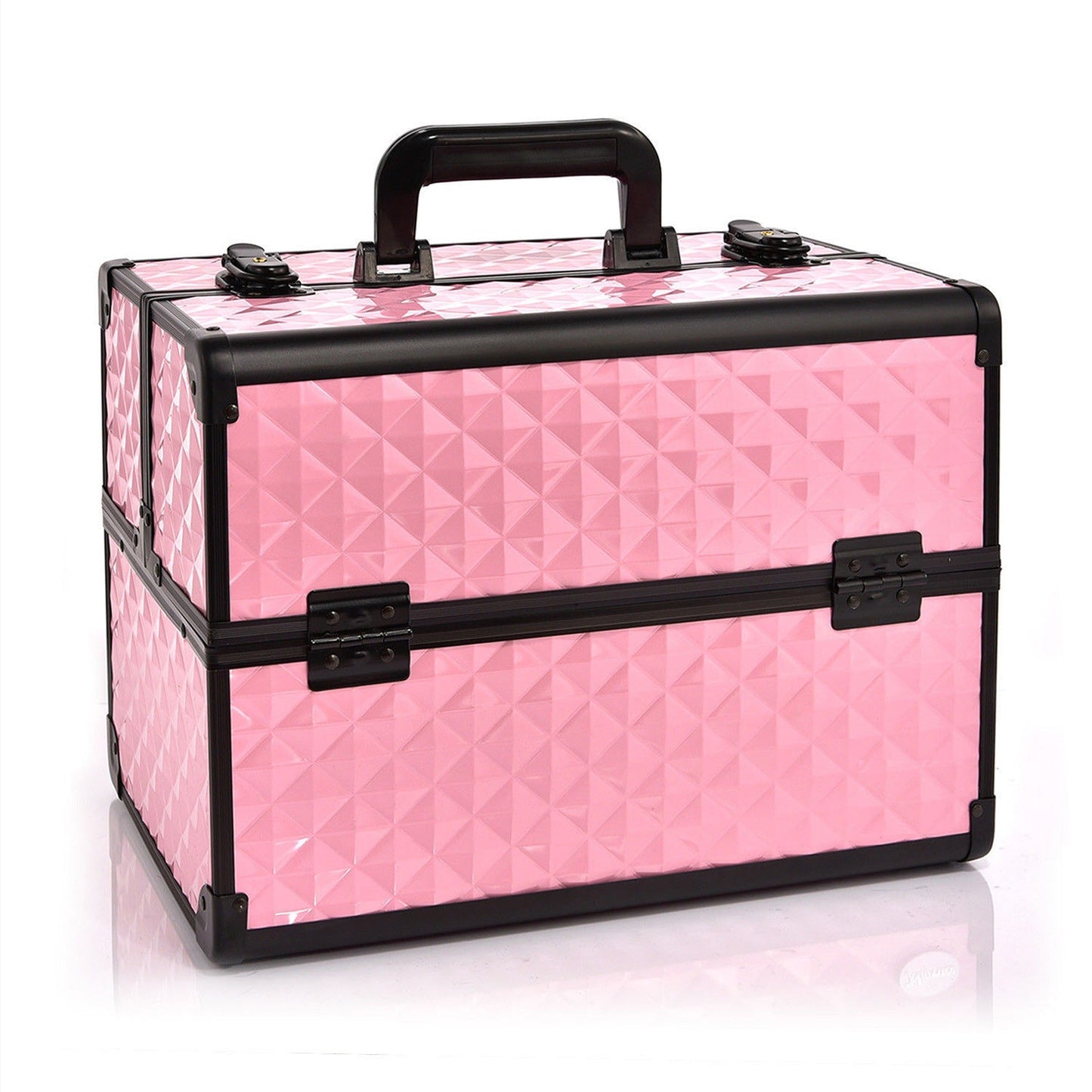 Portable Diamond Pattern Beauty Makeup Cosmetic Case with Carry Strap
