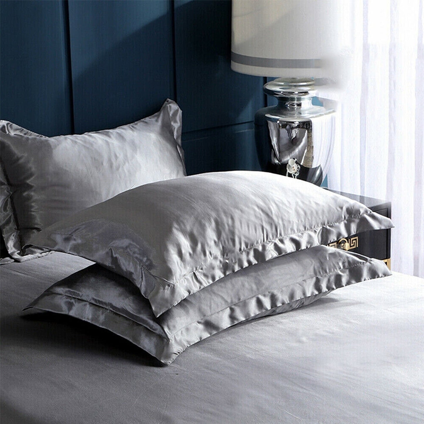 2pcs Silk Satin Bedding Pillowcases Smooth Soft Standard Cover