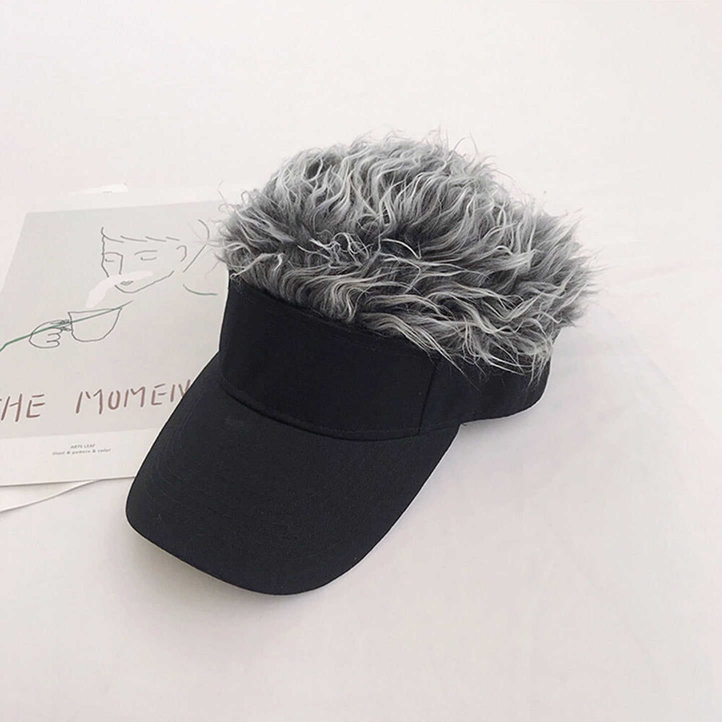 Baseball Cap with Wig Attached Sun Visor and Fun Hair for Men