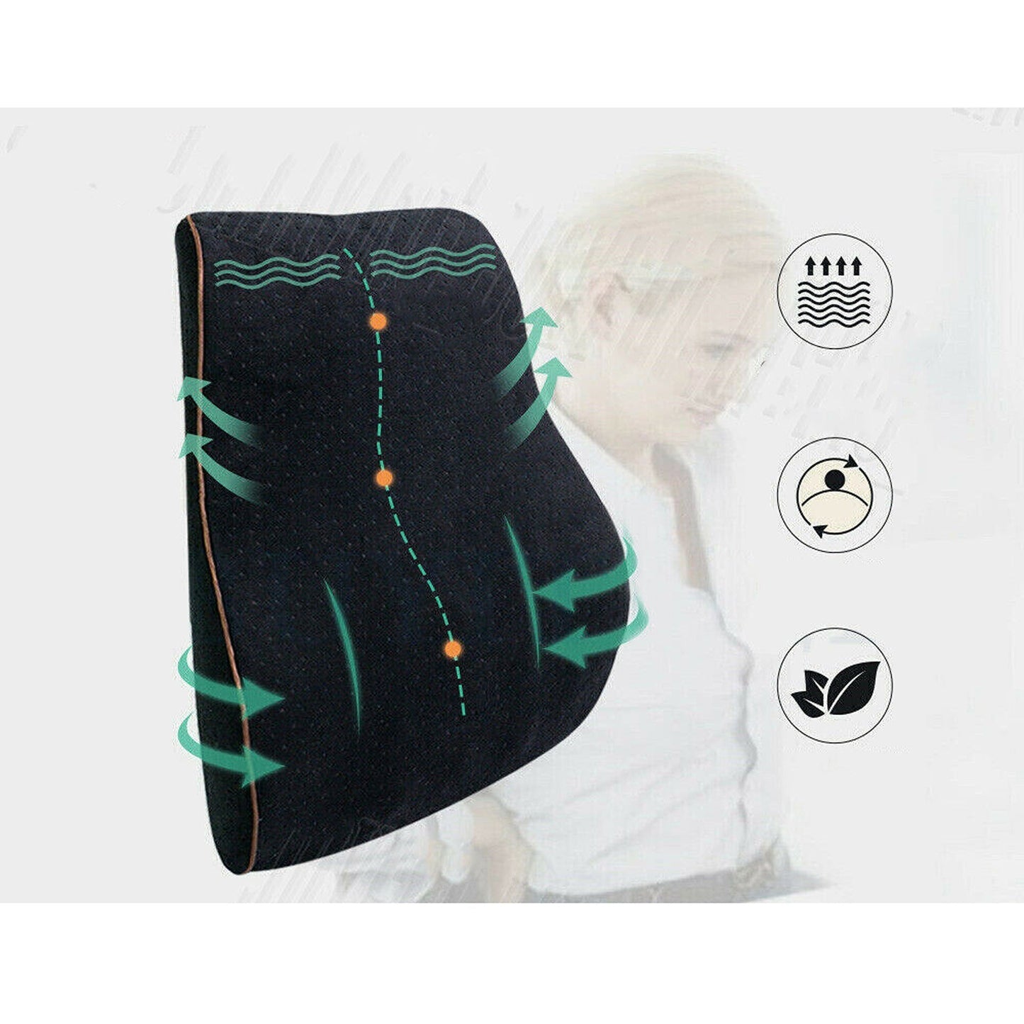 Lumbar Support Memory Foam Back Cushion for Home Car Office Use