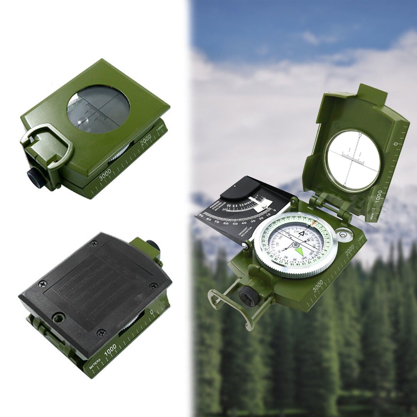Outdoor Army Metal Sighting Clinometer Compass for Hiking and Survival