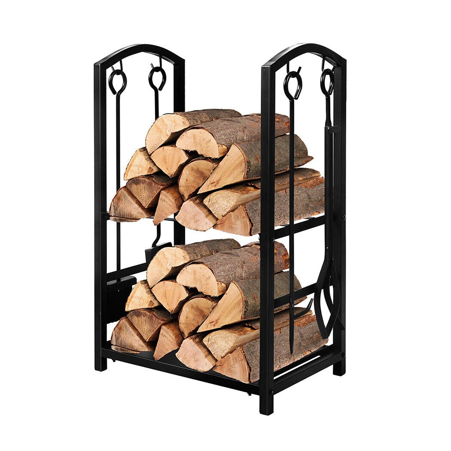 Large Steel Firewood Rack with Fireplace Tool Holder