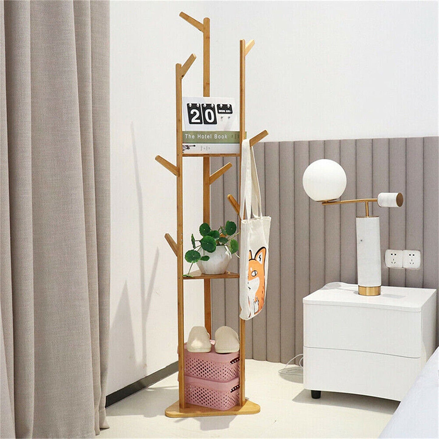 Wooden Coat Rack with 3 Tiers and 9 Hooks