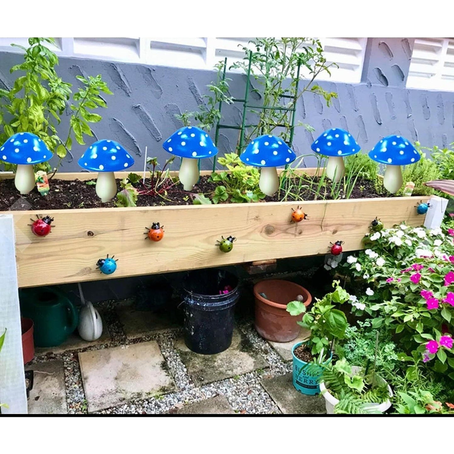Blue LED Solar Powered Mushroom Fairy String Lights for Gardens