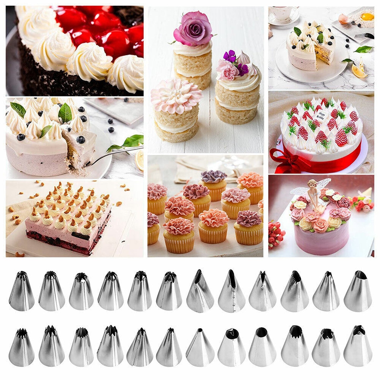 27pcs Cake Decorating Icing Piping Nozzles with Silicone Bag