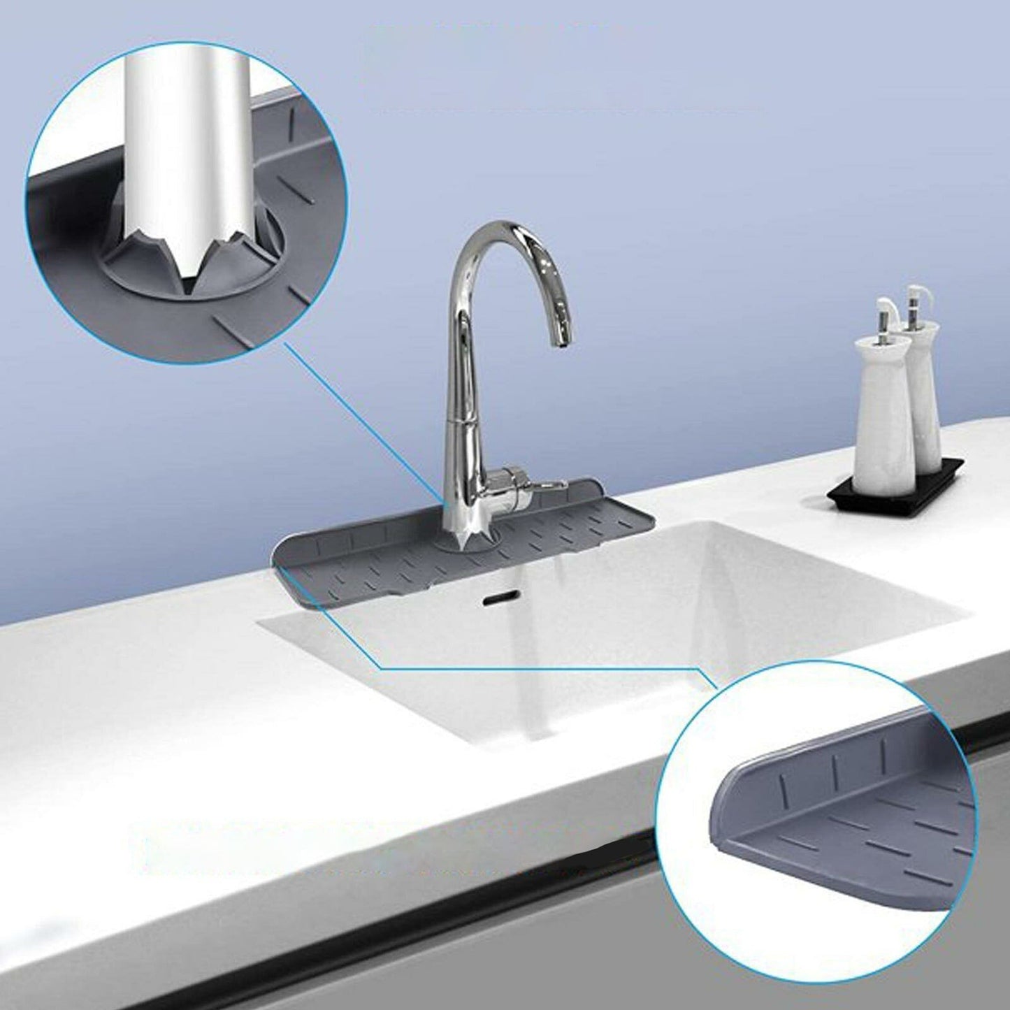 Round Silicone Kitchen Sink Splash Guard and Faucet Water Catcher