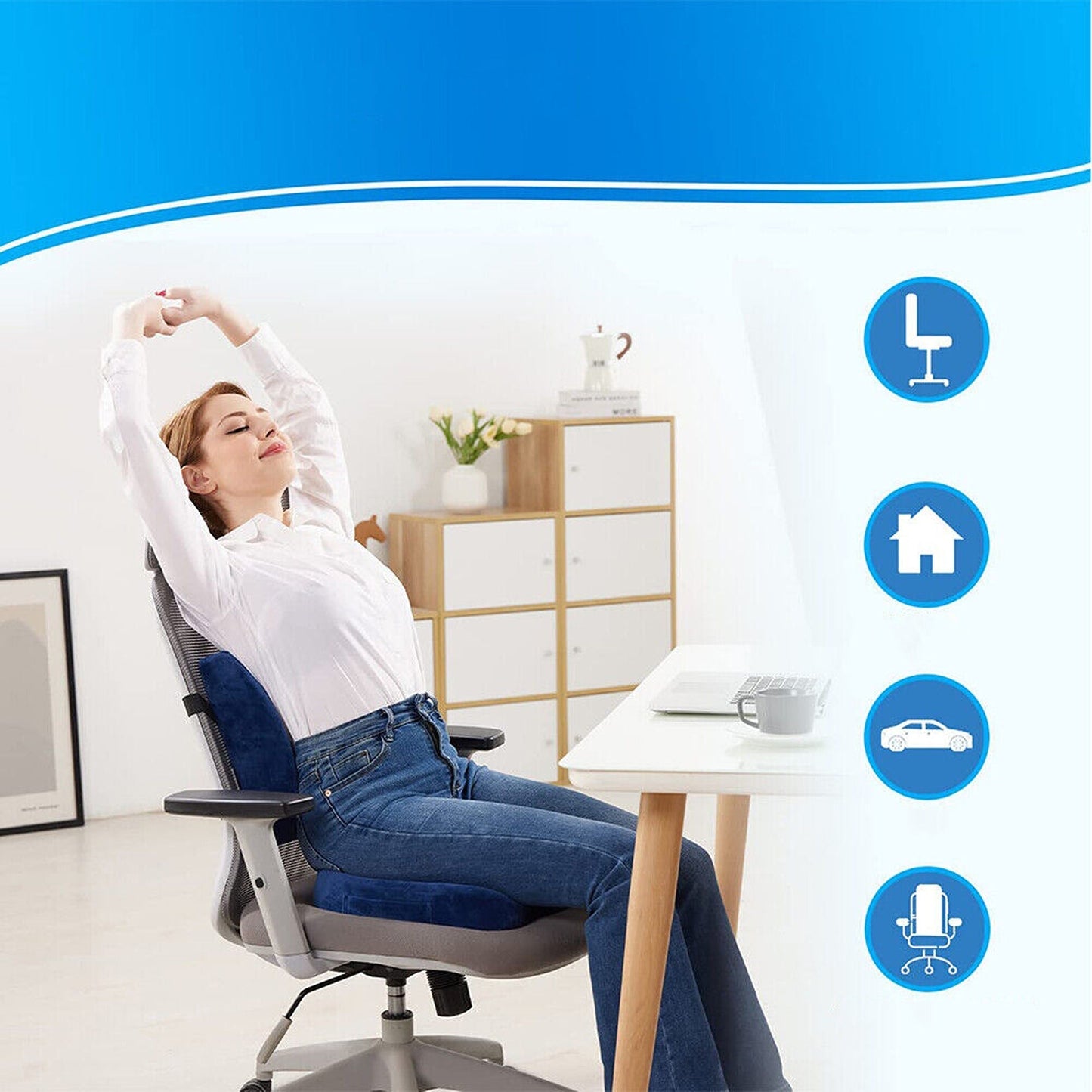 Orthopedic Lumbar Support Memory Foam Seat Cushion for Back Pain