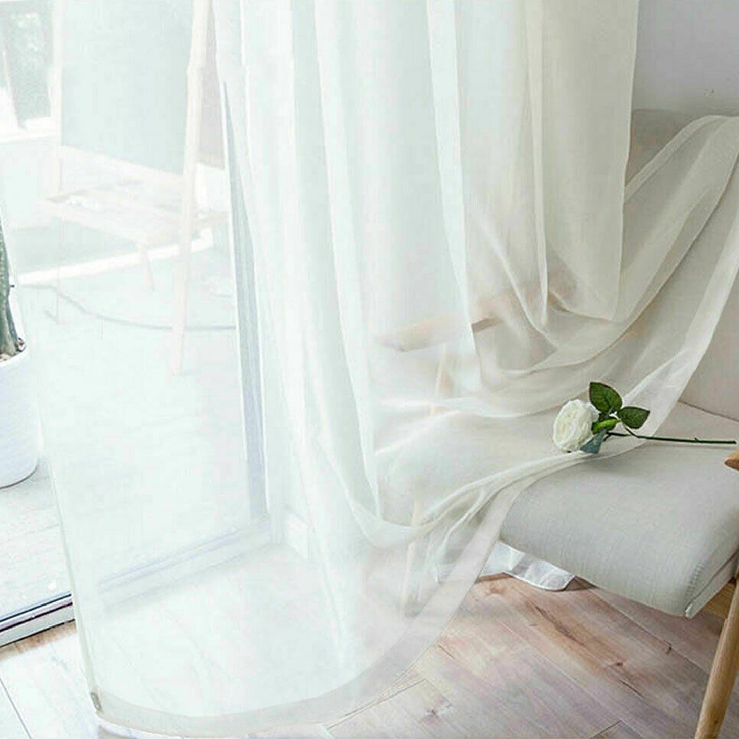 White Rod Pocket 2 Panel Sheer Curtains Window Sheer Voile Bedroom