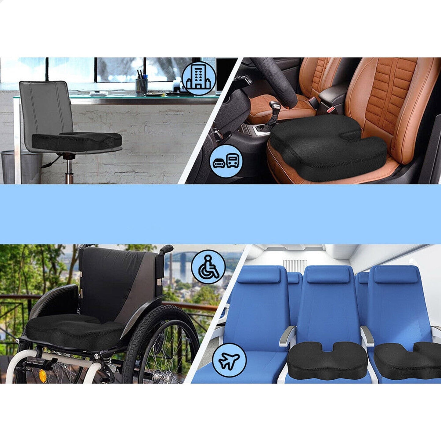 Car Office Seat Cushion Black Mesh Memory Foam Pillow Pad