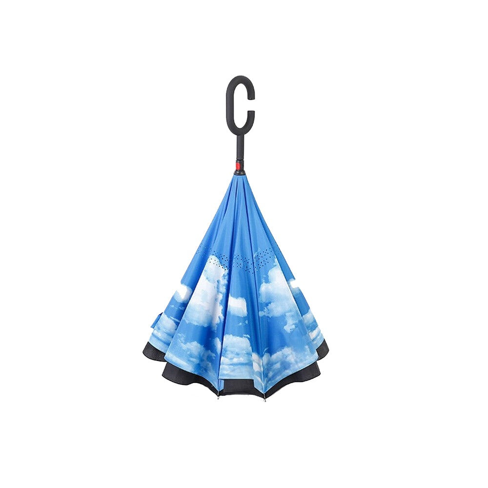 Inverted Windproof Umbrella Double Layer C Handle Reverse Design