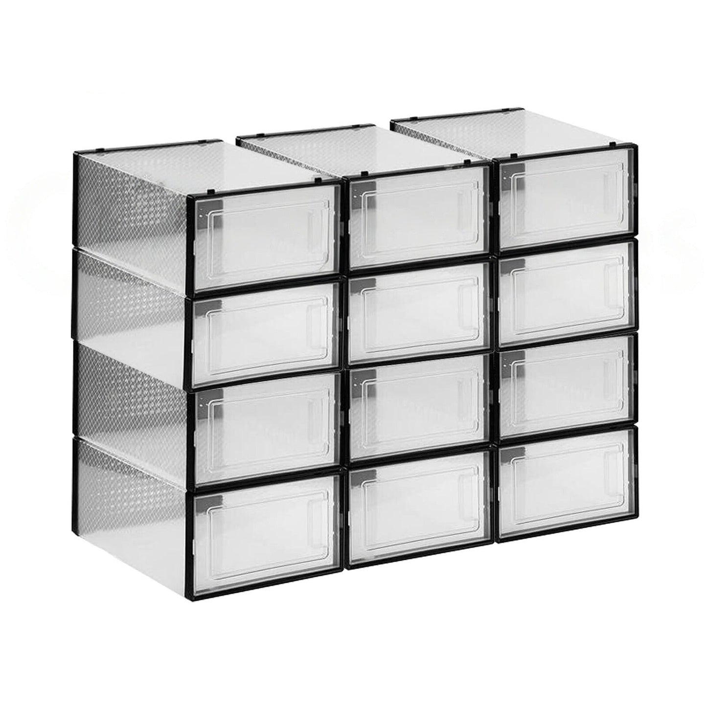 Set of Transparent Stackable Shoe Storage Boxes Black Drawers